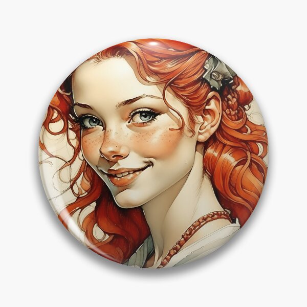 AI Art] Beautiful ginger girl Pin for Sale by Sissle