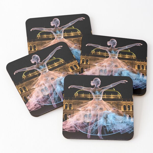 Item preview, Colorful projection of a ballerina in front of the Vienna opera in the styles of holography and futuristic technological art designed and sold by AI-Only Creations.