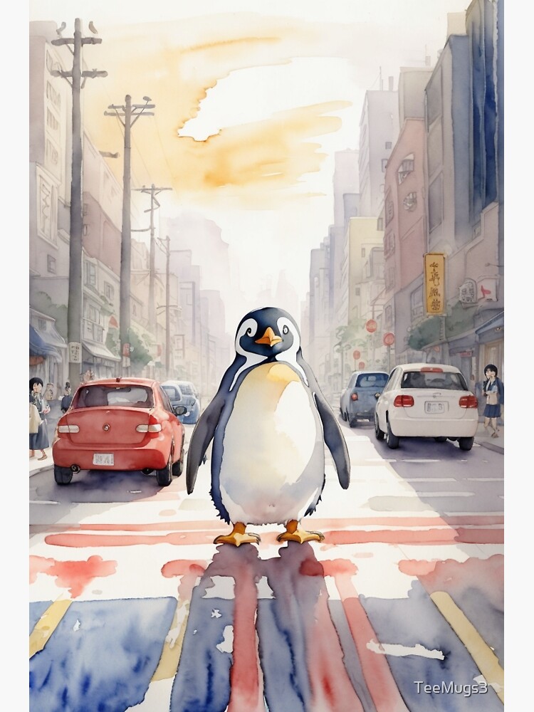 Thumbnail 3 of 3, Sticker, Penguin waddling in traffic designed and sold by TeeMugs3.