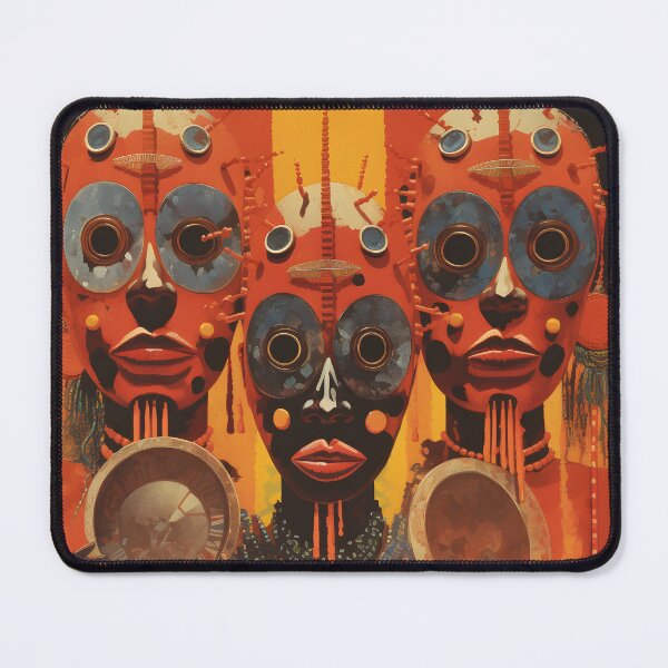 Item preview, Pop Art Vintage Image of African Drawing of Masks with Traditional Indigenous Colorful Face Painting designed and sold by Je-we.