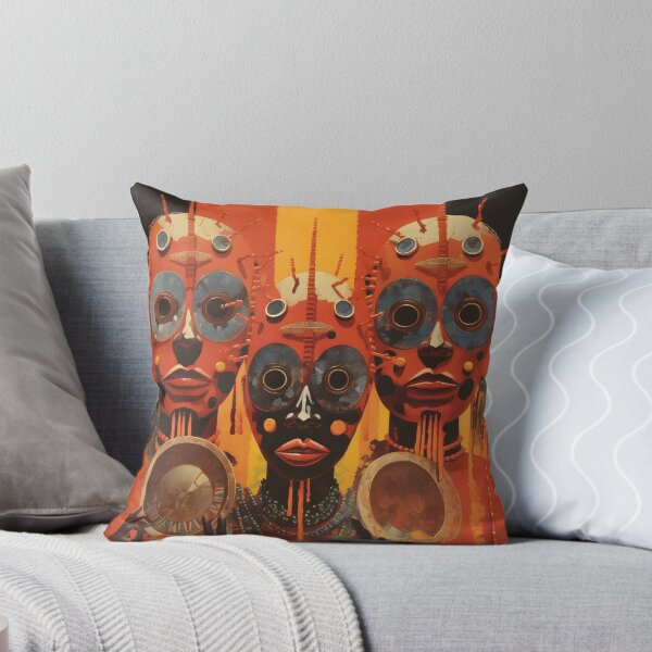 Item preview, Pop Art Vintage Image of African Drawing of Masks with Traditional Indigenous Colorful Face Painting designed and sold by Je-we.
