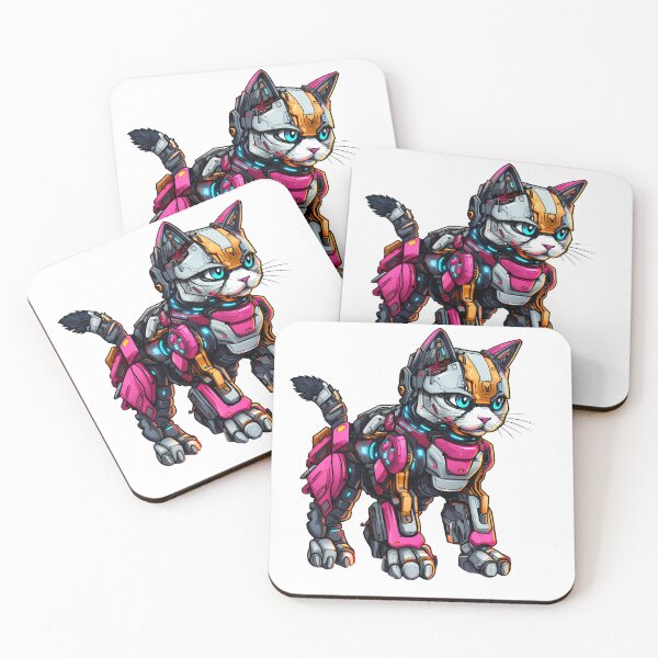 Item preview, Cyberpunk Robot Cat in Neon Colors designed and sold by SchorlCraft.