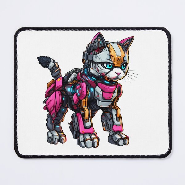 Item preview, Cyberpunk Robot Cat in Neon Colors designed and sold by SchorlCraft.