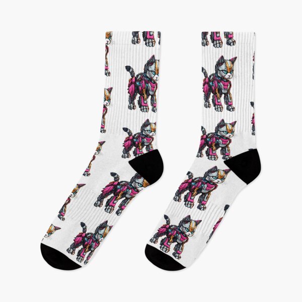 Item preview, Cyberpunk Robot Cat in Neon Colors designed and sold by SchorlCraft.
