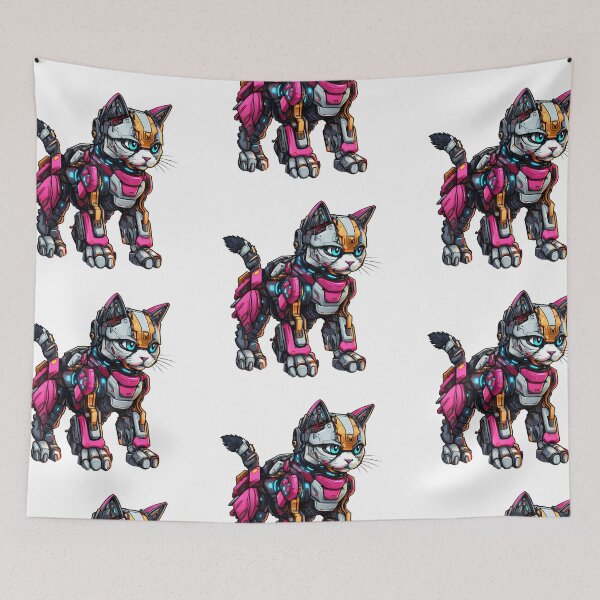 Item preview, Cyberpunk Robot Cat in Neon Colors designed and sold by SchorlCraft.