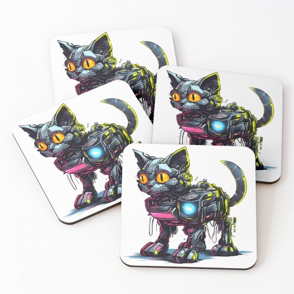 Item preview, Cyberpunk Robot Cat in Neon Colors designed and sold by SchorlCraft.