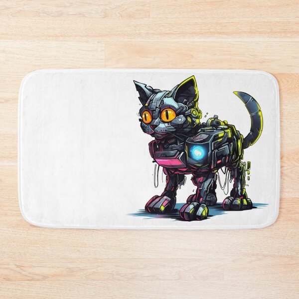 Item preview, Cyberpunk Robot Cat in Neon Colors designed and sold by SchorlCraft.