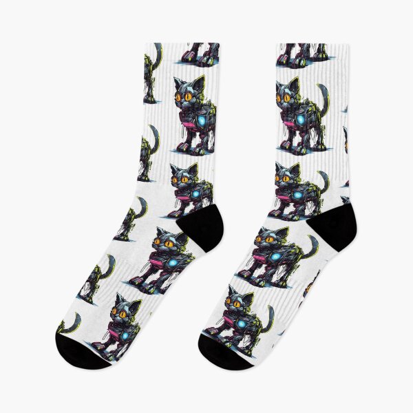 Item preview, Cyberpunk Robot Cat in Neon Colors designed and sold by SchorlCraft.