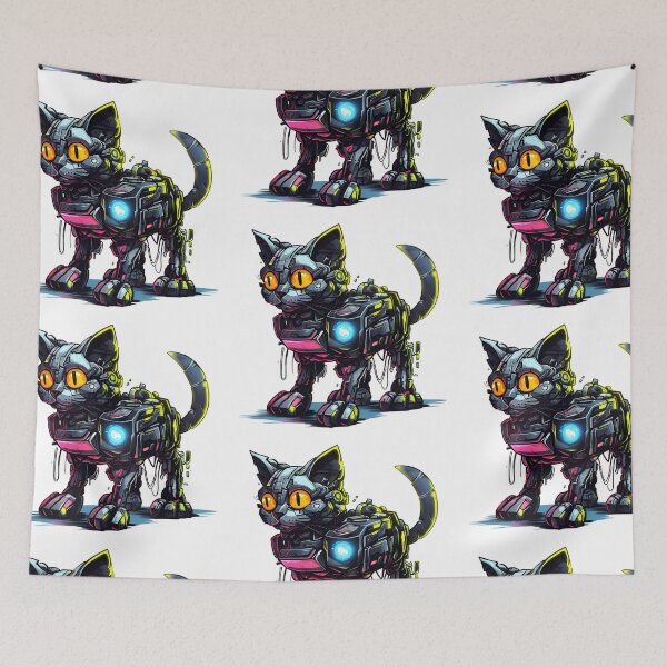 Item preview, Cyberpunk Robot Cat in Neon Colors designed and sold by SchorlCraft.