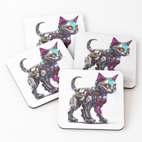 Item preview, Cyberpunk Robot Cat in Neon Colors designed and sold by SchorlCraft.