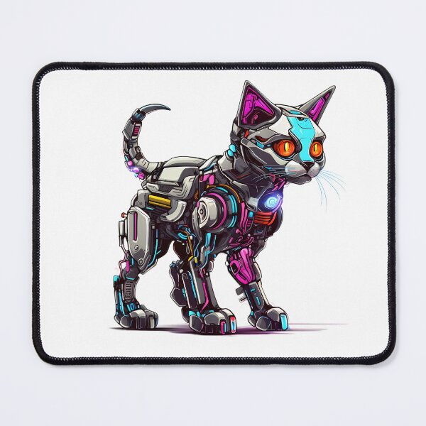 Item preview, Cyberpunk Robot Cat in Neon Colors designed and sold by SchorlCraft.