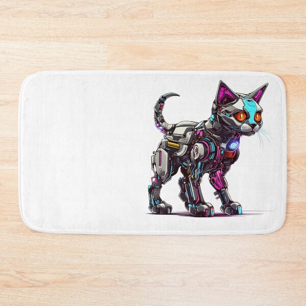 Item preview, Cyberpunk Robot Cat in Neon Colors designed and sold by SchorlCraft.