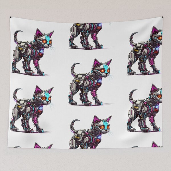 Item preview, Cyberpunk Robot Cat in Neon Colors designed and sold by SchorlCraft.