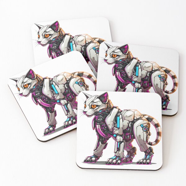 Item preview, Cyberpunk Robot Cat in Neon Colors designed and sold by SchorlCraft.