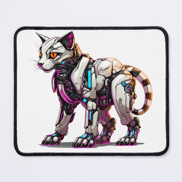 Item preview, Cyberpunk Robot Cat in Neon Colors designed and sold by SchorlCraft.