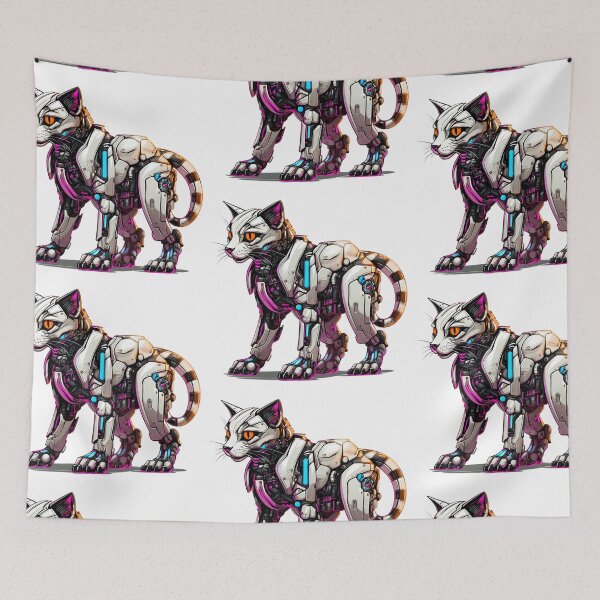 Item preview, Cyberpunk Robot Cat in Neon Colors designed and sold by SchorlCraft.