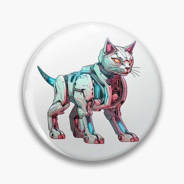 Item preview, Cyberpunk Robot Cat in Neon Colors designed and sold by SchorlCraft.