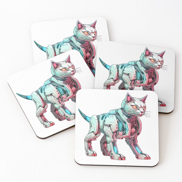 Item preview, Cyberpunk Robot Cat in Neon Colors designed and sold by SchorlCraft.