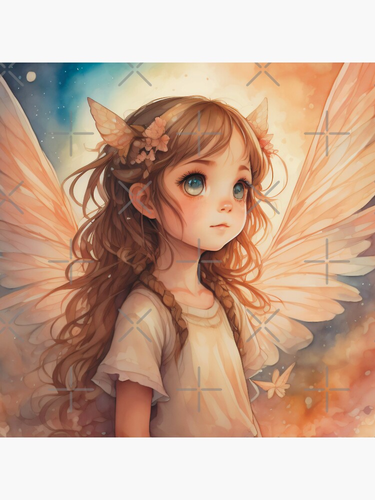 Beautiful Anime Style Little Angel Girl With Soft Brown Hair And Wings Watercolor Ai Artwork 6854