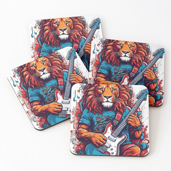 Item preview, Red lion with electric guitar designed and sold by Abyssus-art.