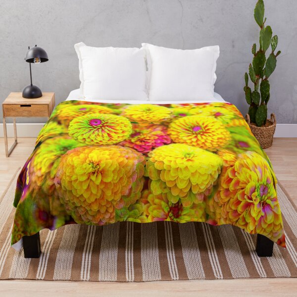 Item preview, YELLOW-RED DECORATIVE ZINNIAS GARDEN FLORAL ART designed and sold by sharlesart.