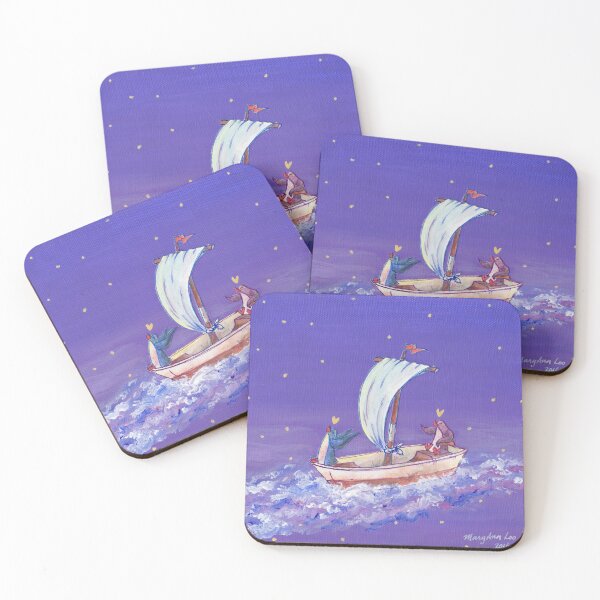 Item preview, Two penguins on a sailboat adventure across a violet night sky. designed and sold by PenguinGirl-Art.