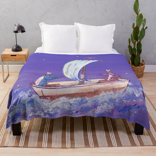 Item preview, Two penguins on a sailboat adventure across a violet night sky. designed and sold by PenguinGirl-Art.