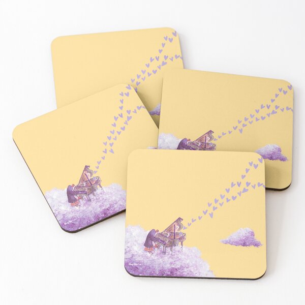 Item preview, Purple penguin plays piano on purple cloud in a yellow sky. designed and sold by PenguinGirl-Art.