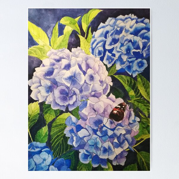 Item preview, Blue hydrangeas watercolour painting  designed and sold by esvb.