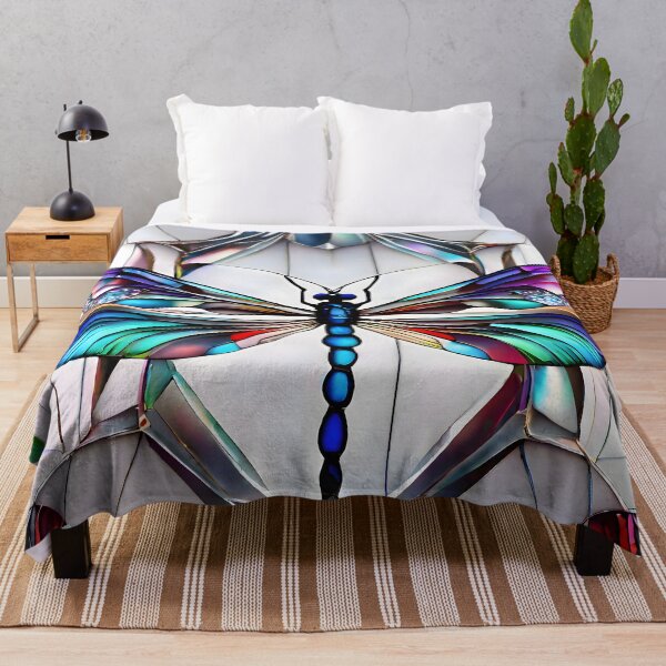 Item preview, Stained glass dragonfly on white background designed and sold by funisessential.