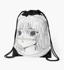 Kawaii Girl, Study Hard Drawstring Bag