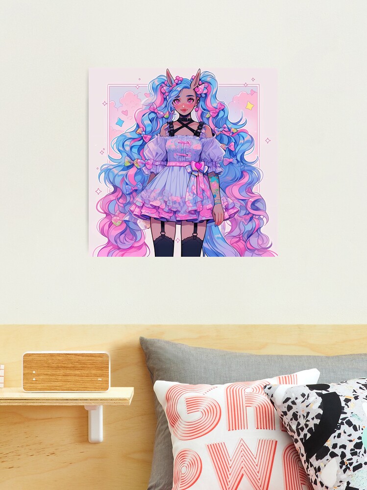 Kawaii Pink and Blue Lolita Anime Girl Photographic Print for