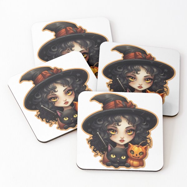 Item preview, Little witch girl with her pet cat and her pumpkin designed and sold by Stickerlion.
