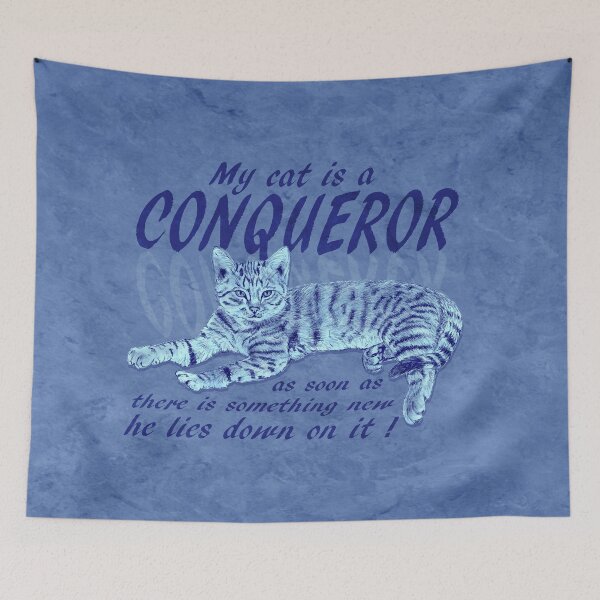 Item preview, Conquering Cat - blue marbled version, English text. designed and sold by SylvieG18.