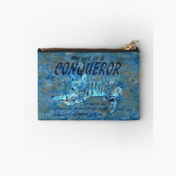 Item preview, Conquering cat - marbled blue-gold version, text in English. designed and sold by SylvieG18.