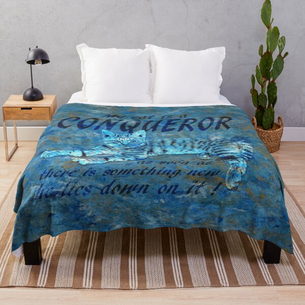Item preview, Conquering cat - marbled blue-gold version, text in English. designed and sold by SylvieG18.