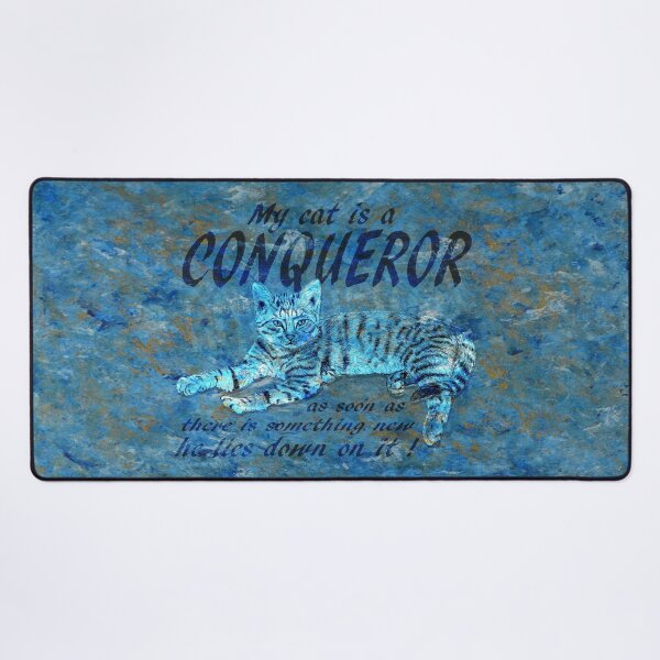 Item preview, Conquering cat - marbled blue-gold version, text in English. designed and sold by SylvieG18.