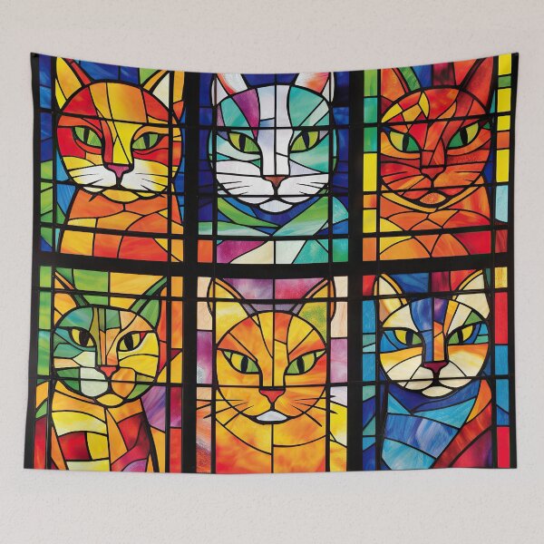 Item preview, stained glass windows cats colors designed and sold by CaseLargo.