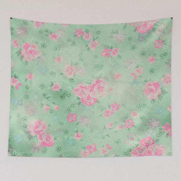 Item preview, turquoise with pink flowers designed and sold by spitfirehart.
