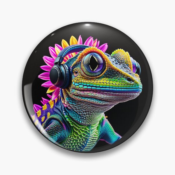 Item preview, Colorful Iguana with headphones listening to music designed and sold by SAUHER.