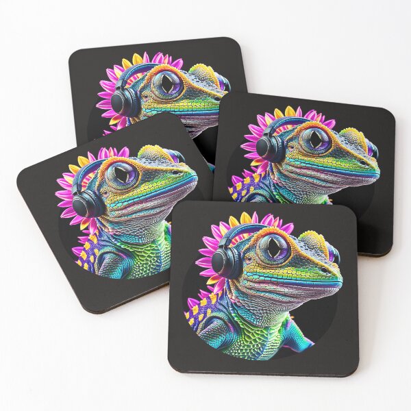 Item preview, Colorful Iguana with headphones listening to music designed and sold by SAUHER.