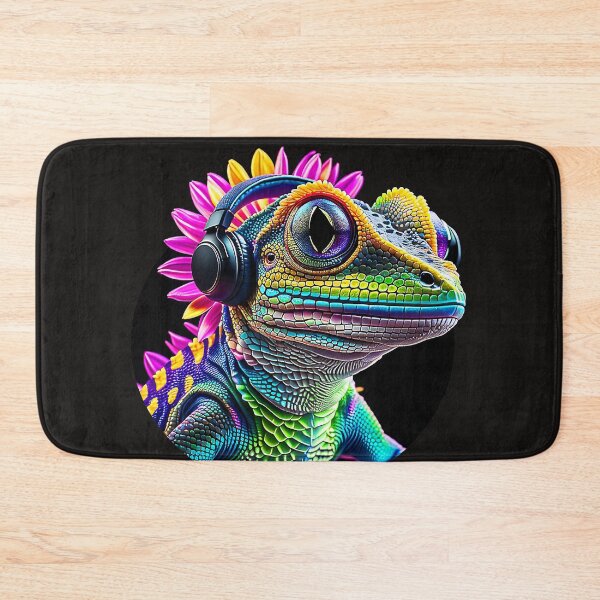Item preview, Colorful Iguana with headphones listening to music designed and sold by SAUHER.