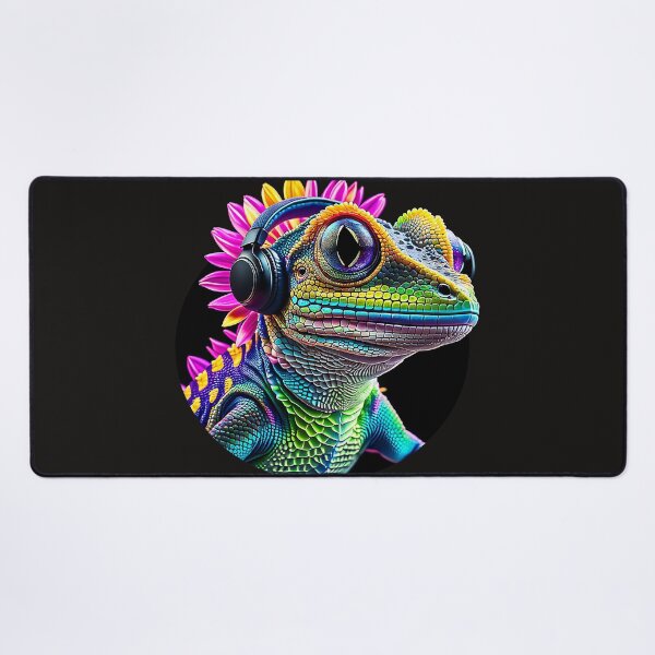 Item preview, Colorful Iguana with headphones listening to music designed and sold by SAUHER.