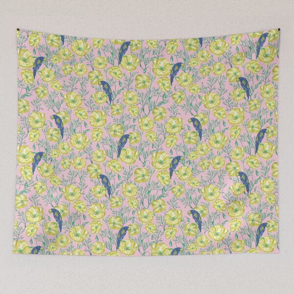 Item preview, Parrots ,poppy ,flowers ,floral ,botanical ,wallpaper  designed and sold by letsgow8th.