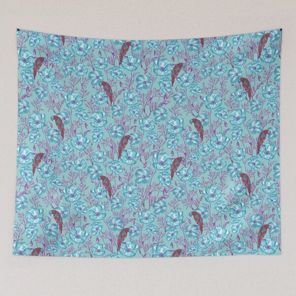 Item preview, Parrots ,poppy ,flowers ,floral ,botanical ,wallpaper designed and sold by letsgow8th.