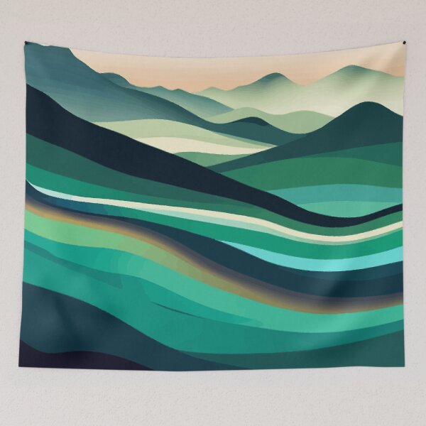 Item preview, Abstract Mountain Landscape in Teal Aqua Black White Pink designed and sold by Vicky Brago-Mitchell®.