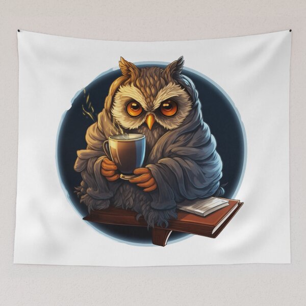 Aperçu de l'œuvre Hibou détendu faisant une pause (fond blanc) créée et vendue par Tabuku.