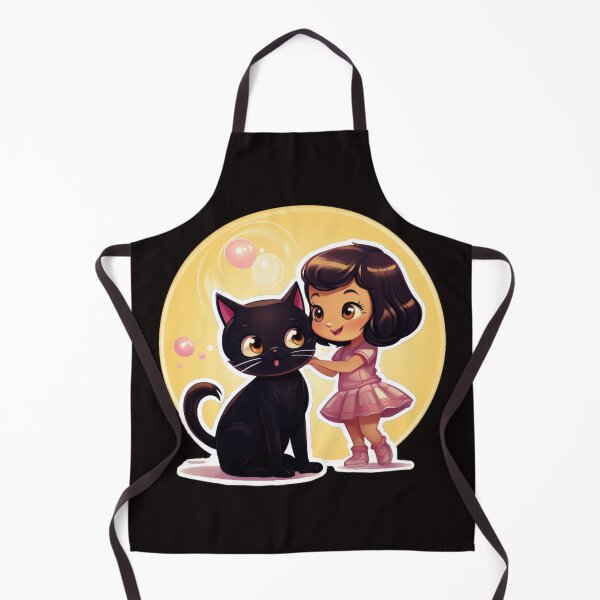 Item preview, cute girl with her black cat in bubble background (white background) designed and sold by Tabuku.