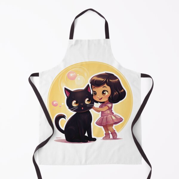 Item preview, cute girl with her black cat in bubble background (white background) designed and sold by Tabuku.
