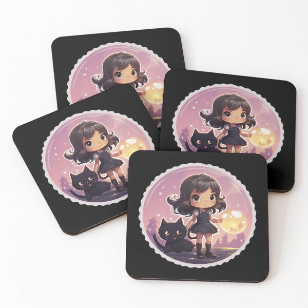 Item preview, cute girl with black cat in bubble fantasy world (black background) designed and sold by Tabuku.